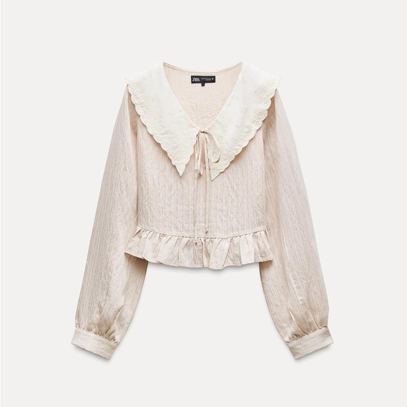 Zara Beige Blouse with Lace Detail xsmall - Picture 1 of 3